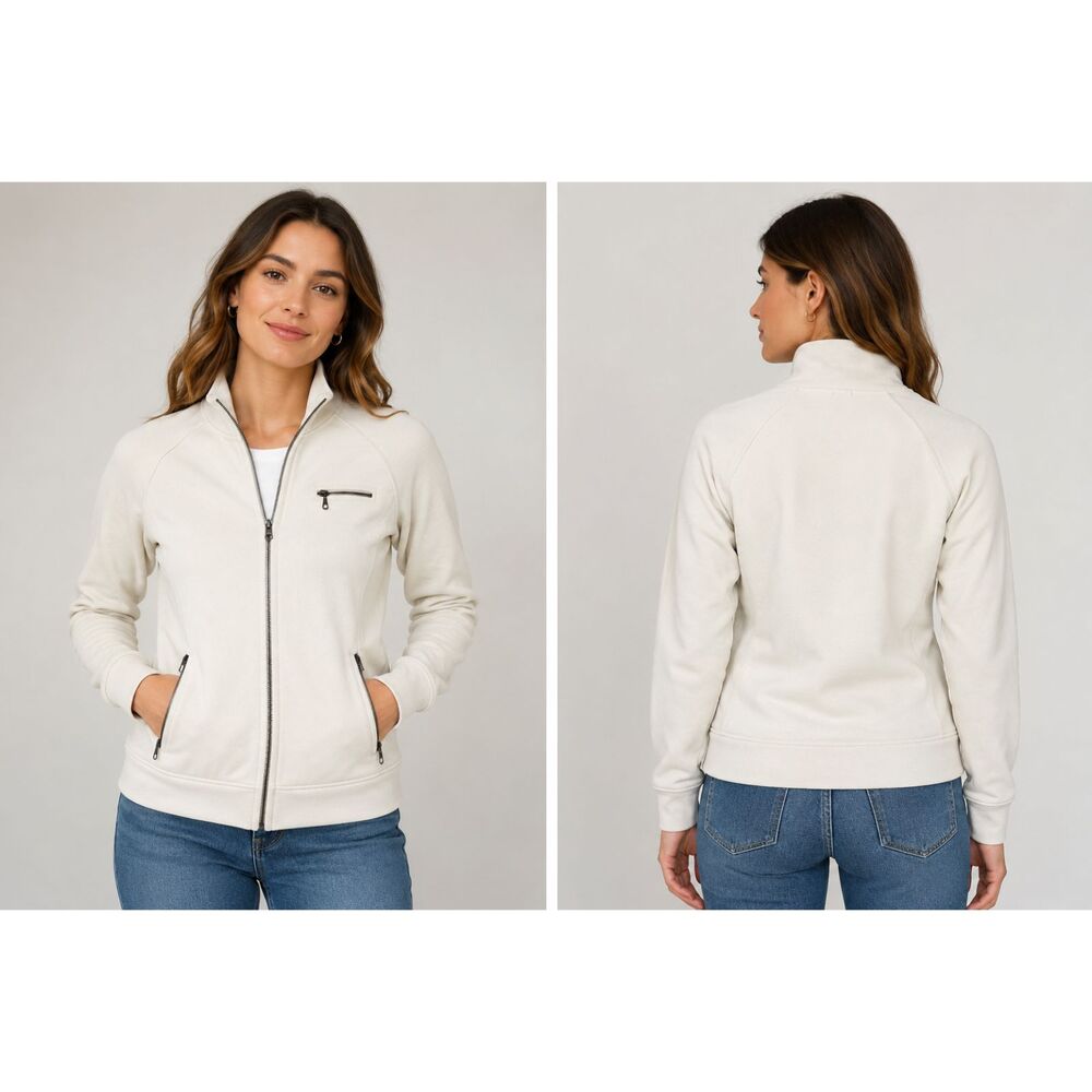 Gap Stretch Women's Large Ivory Full Zip Sweatshirt Jacket Mock Neck Casual